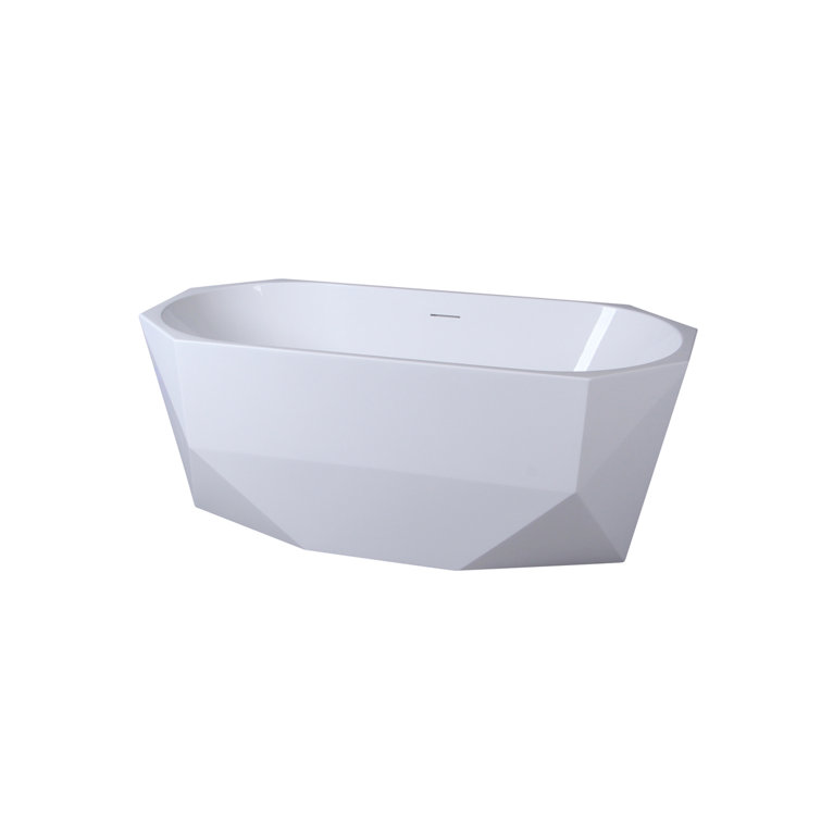 Ethen 59'' Glossy White Diamond-Cut Freestanding Acrylic Bathtub