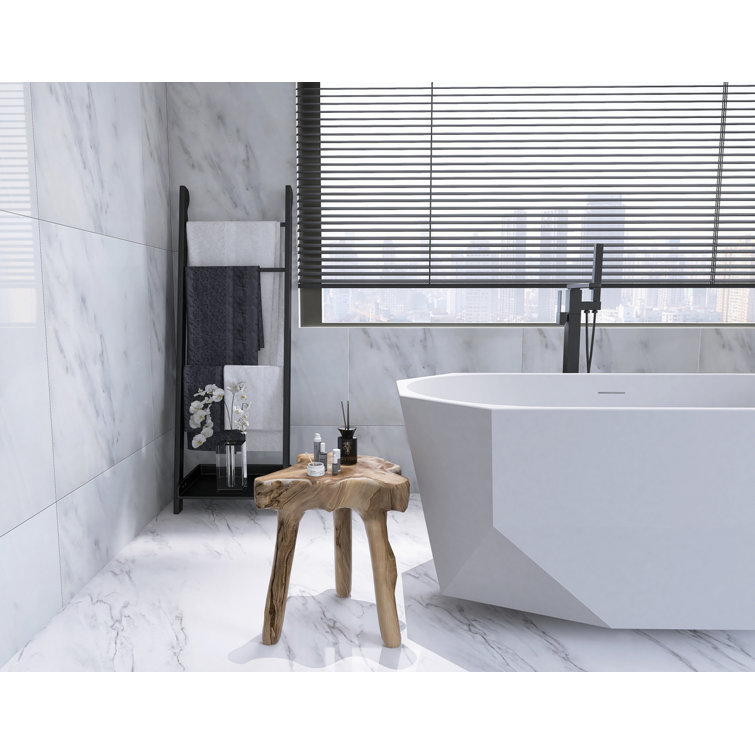 Ethen 59'' Glossy White Diamond-Cut Freestanding Acrylic Bathtub