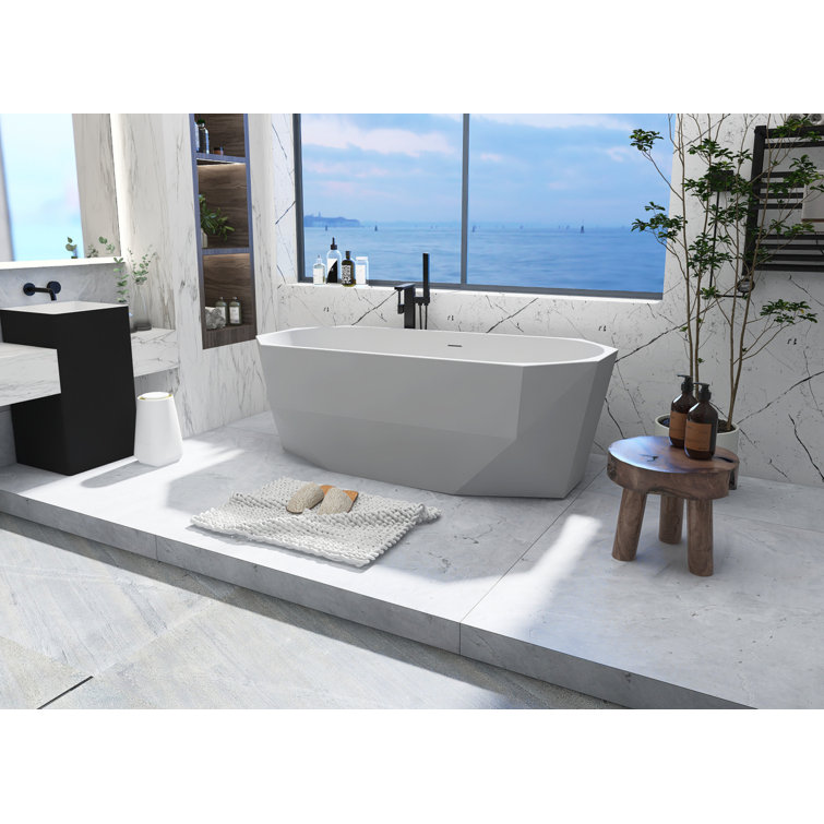 Ethen 67'' Glossy White Diamond Freestanding Acrylic Bathtub