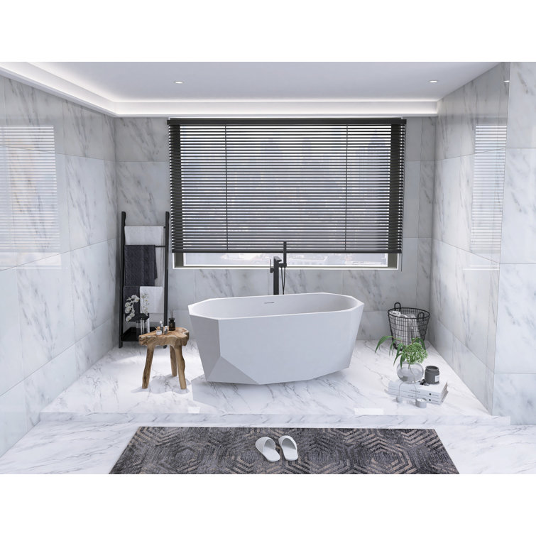 Ethen 59'' Glossy White Diamond-Cut Freestanding Acrylic Bathtub