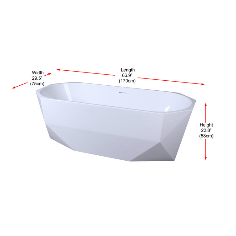 Ethen 67'' Glossy White Diamond Freestanding Acrylic Bathtub