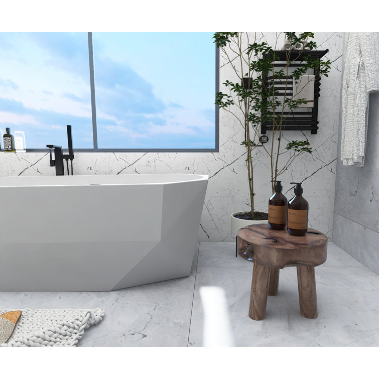 Ethen 67'' Glossy White Diamond Freestanding Acrylic Bathtub