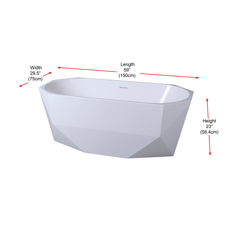 Ethen 59'' Glossy White Diamond-Cut Freestanding Acrylic Bathtub