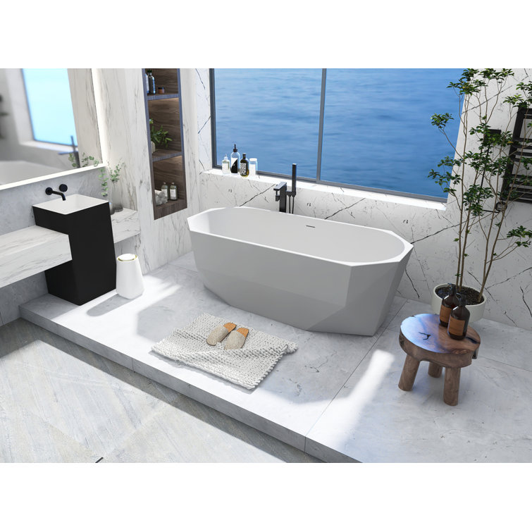 Ethen 67'' Glossy White Diamond Freestanding Acrylic Bathtub