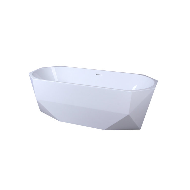 Ethen 67'' Glossy White Diamond Freestanding Acrylic Bathtub