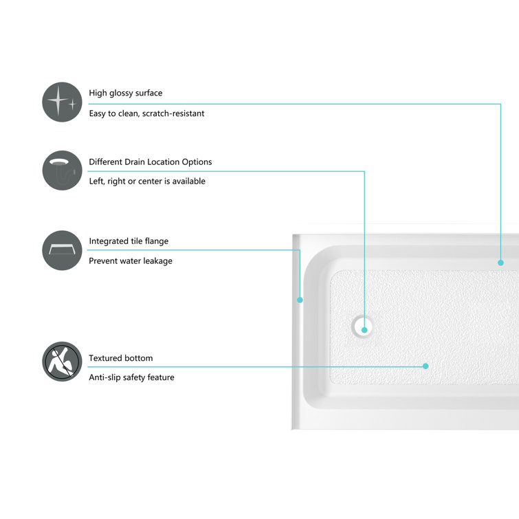 Glossy White 60x32 Inch Acrylic Single Threshold Shower Base