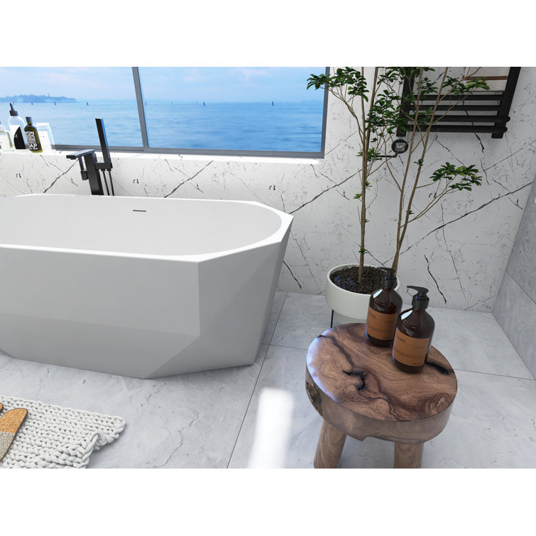 Ethen 67'' Glossy White Diamond Freestanding Acrylic Bathtub
