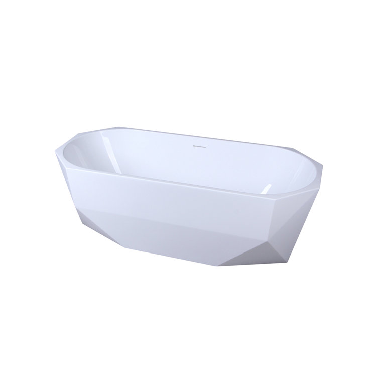 Ethen 67'' Glossy White Diamond Freestanding Acrylic Bathtub