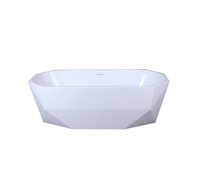Ethen 67'' Glossy White Diamond Freestanding Acrylic Bathtub