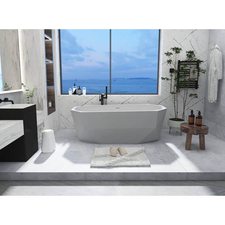 Ethen 67'' Glossy White Diamond Freestanding Acrylic Bathtub