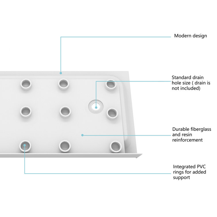 Glossy White 60x32 Inch Acrylic Single Threshold Shower Base