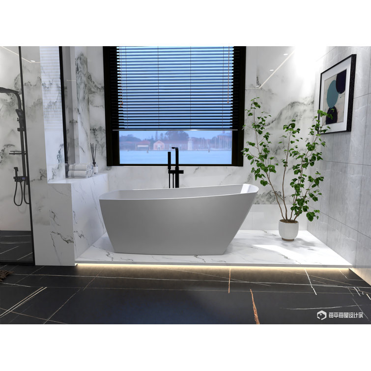 Brock 67'' Glossy White Freestanding Acrylic Bathtub