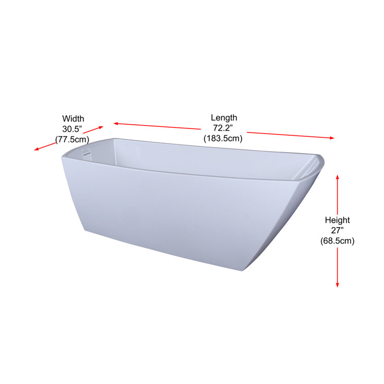 Brock 72'' Glossy White Freestanding Acrylic Soaking Bathtub