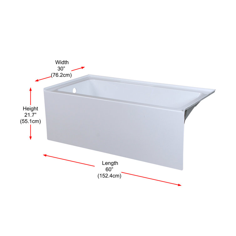 Niklaus 60'' Glossy White Acrylic Alcove Bathtub