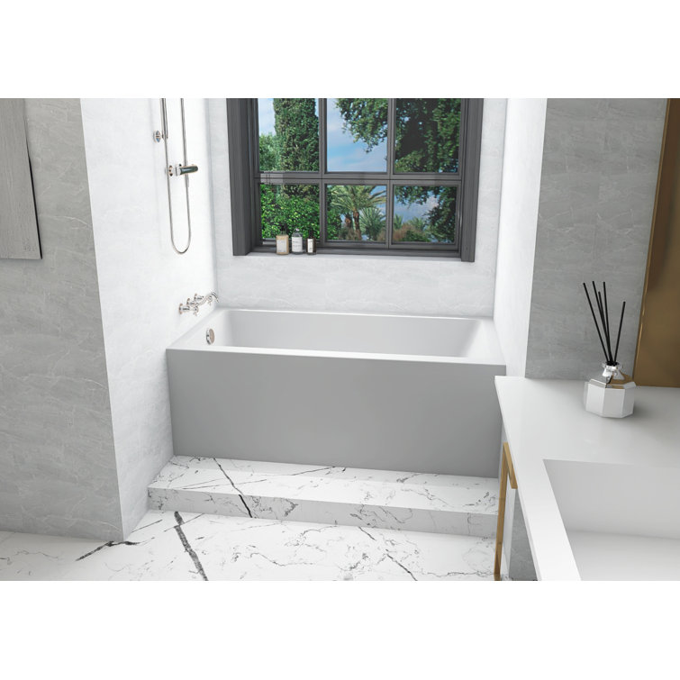 Niklaus 60'' Glossy White Acrylic Alcove Bathtub