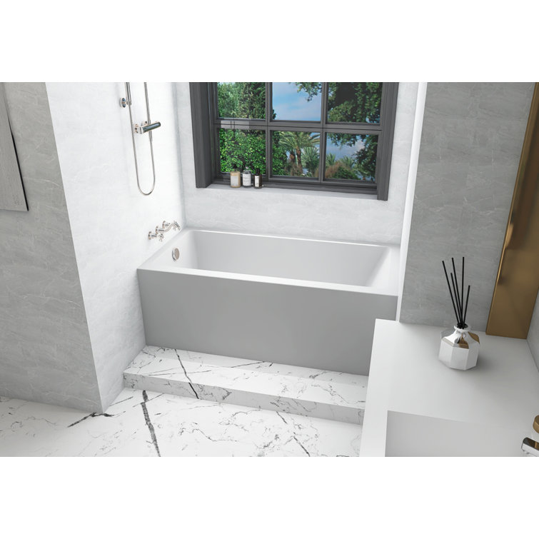 Niklaus 60'' Glossy White Acrylic Alcove Bathtub