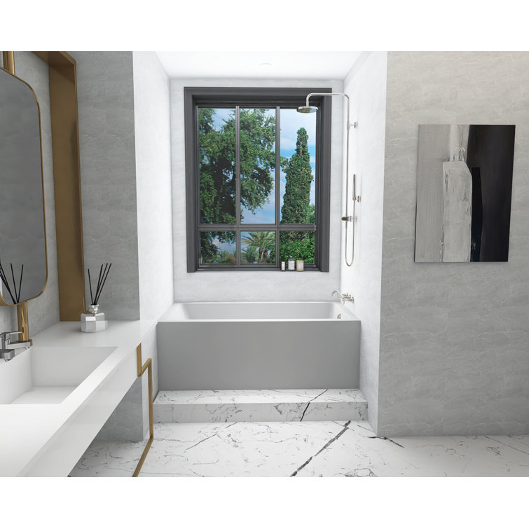Niklaus 60'' Glossy White Acrylic Alcove Soaking Bathtub