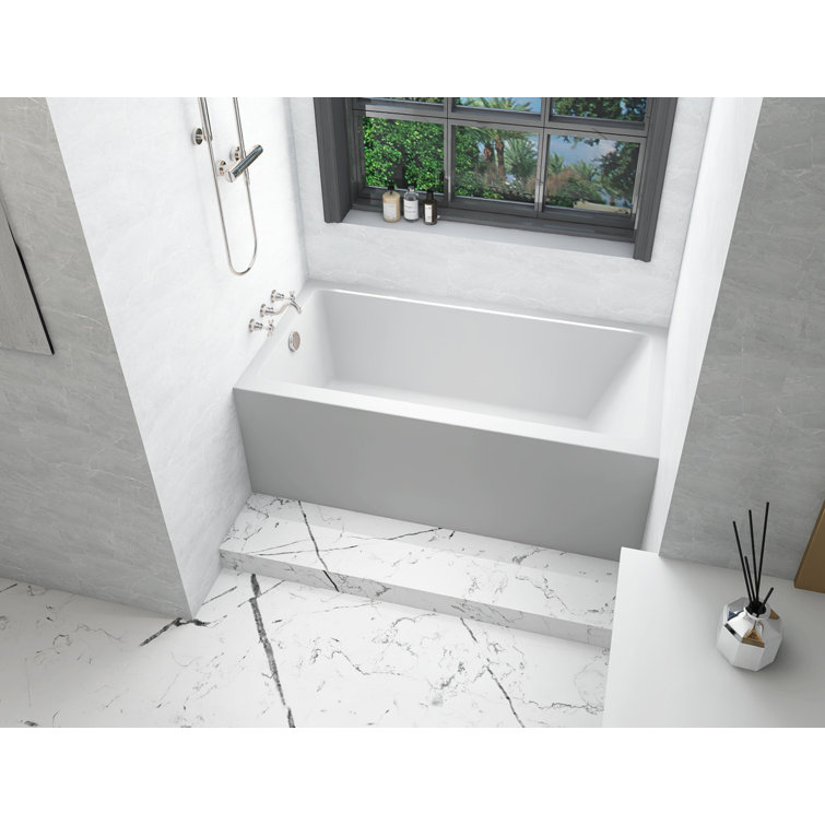 Niklaus 60'' Glossy White Acrylic Alcove Bathtub