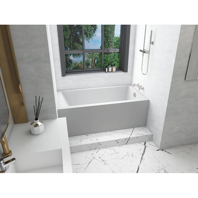 Niklaus 60'' Glossy White Acrylic Alcove Soaking Bathtub