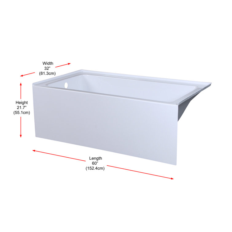Niklaus 60'' x 32'' Glossy White Acrylic Alcove Bathtub