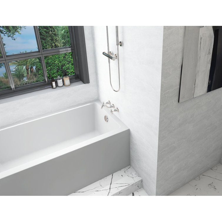 Niklaus 60'' Glossy White Acrylic Alcove Soaking Bathtub