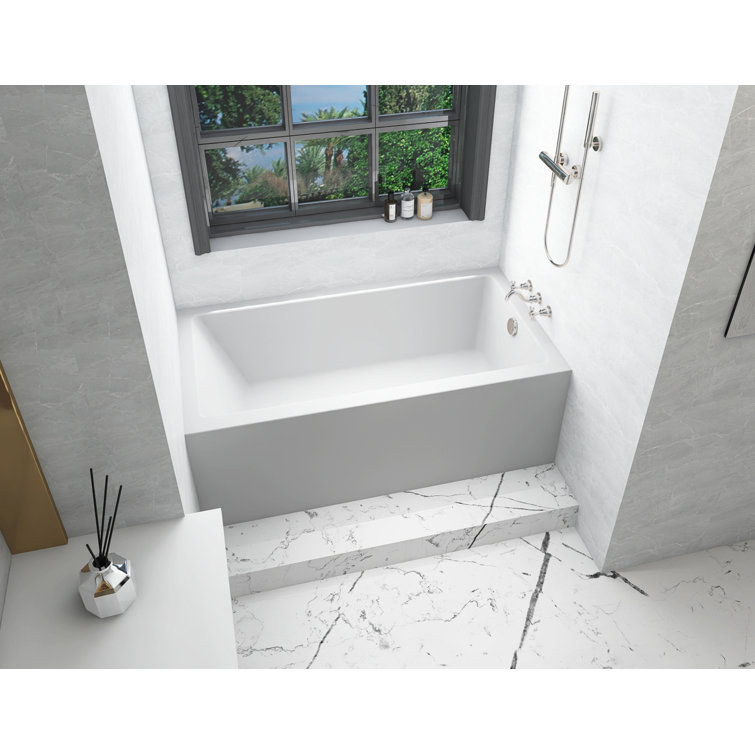 Niklaus 60'' Glossy White Acrylic Alcove Soaking Bathtub