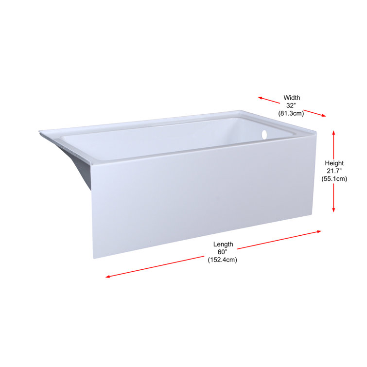 Niklaus 60'' Glossy White Acrylic Alcove Soaking Bathtub