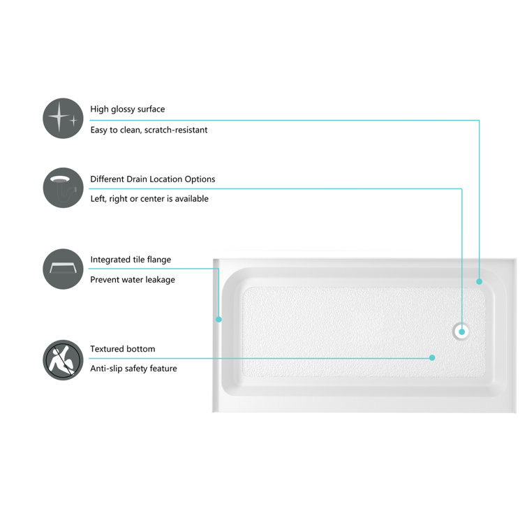 Glossy White 60'' x 32'' Acrylic Single Threshold Shower Base