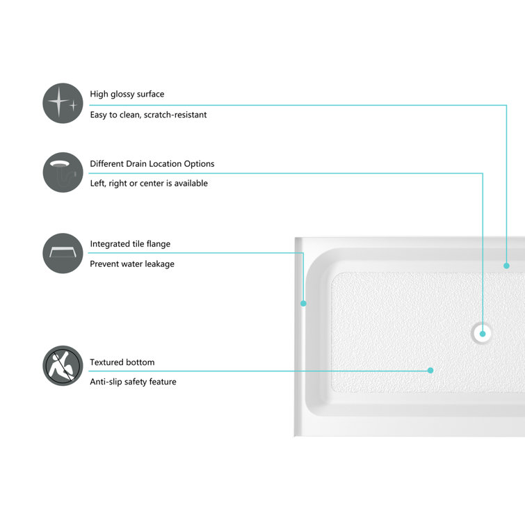 Glossy White 60'' x 32'' Acrylic Rectangular Shower Base
