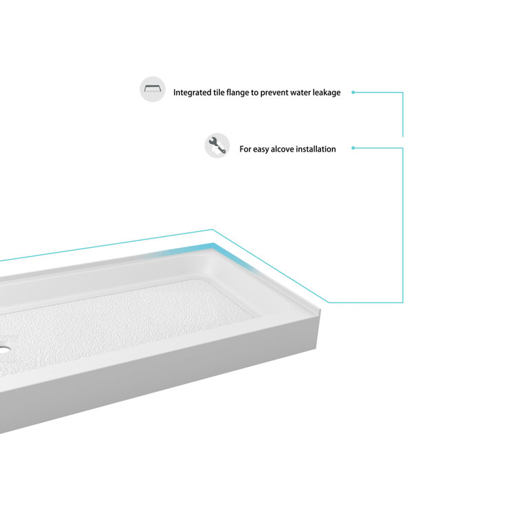 Glossy White 60'' Acrylic Rectangular Shower Base with Left Drain