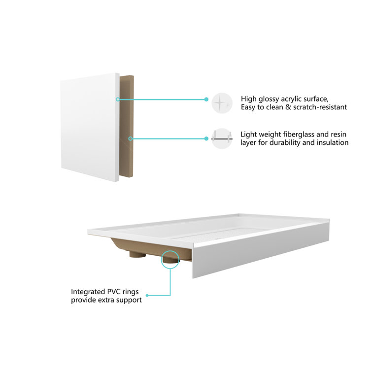 Glossy White 60'' Acrylic Rectangular Shower Base with Left Drain