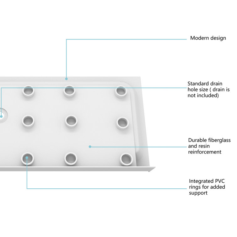 Glossy White 60'' x 36'' Acrylic Shower Base with Right Drain
