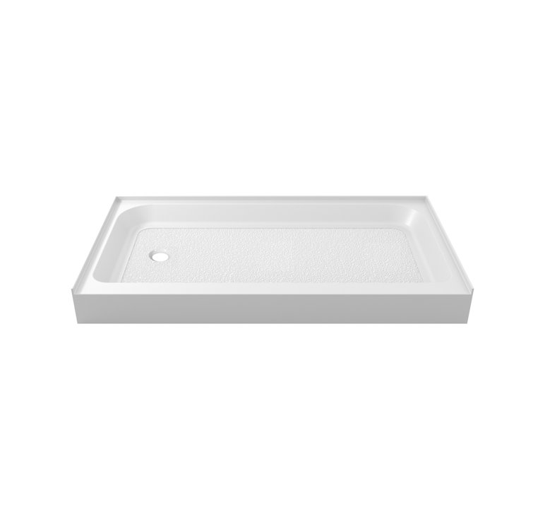 Glossy White 60'' Acrylic Rectangular Shower Base with Left Drain