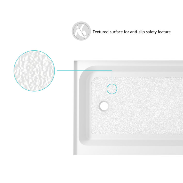 Glossy White 60'' Acrylic Rectangular Shower Base with Left Drain