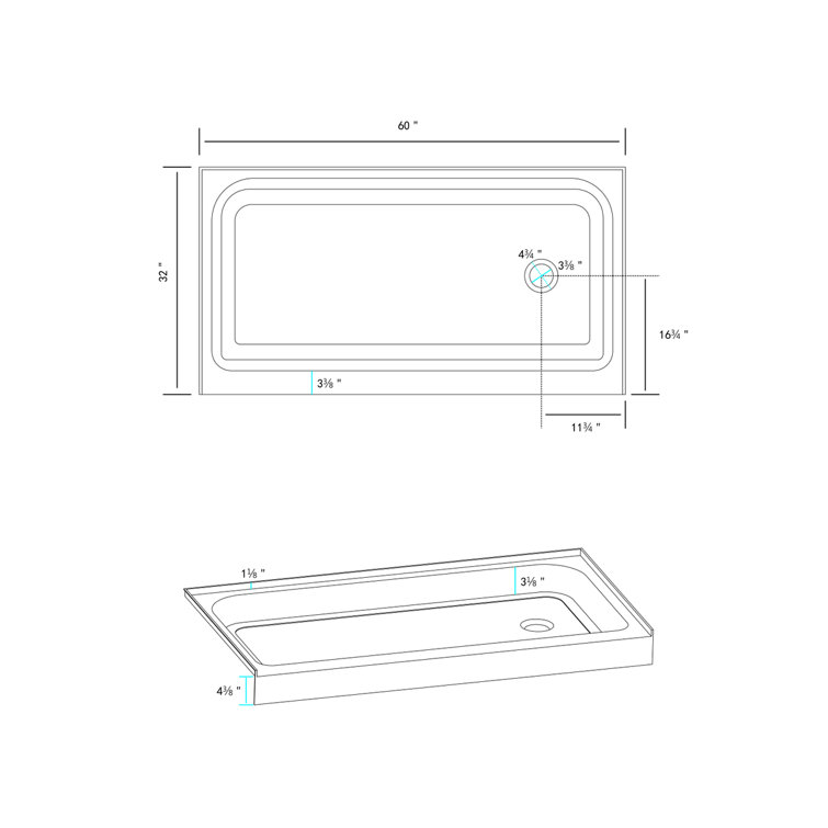 Glossy White 60'' x 32'' Acrylic Single Threshold Shower Base