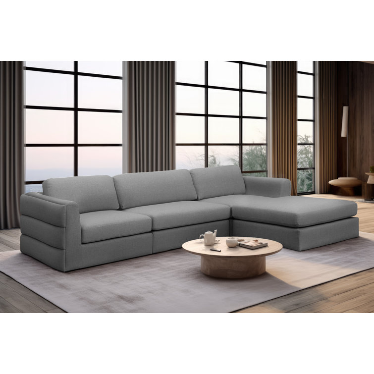 Beckham Reversible 4-Piece Gray Linen Fabric Sectional Sofa