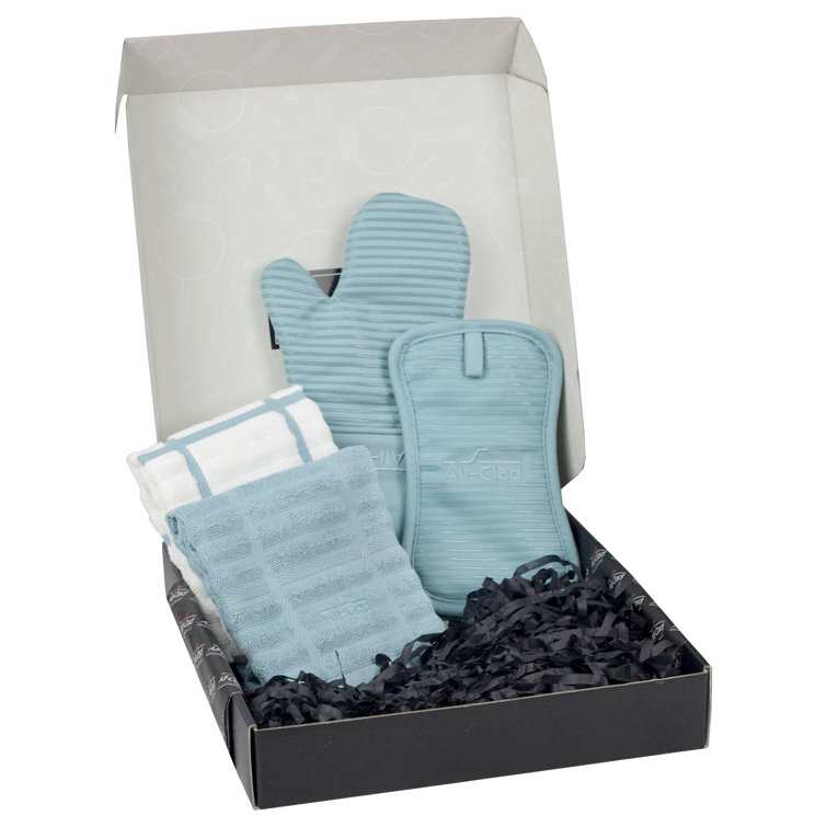 Rainfall Blue and White Kitchen Towel and Mitt Set