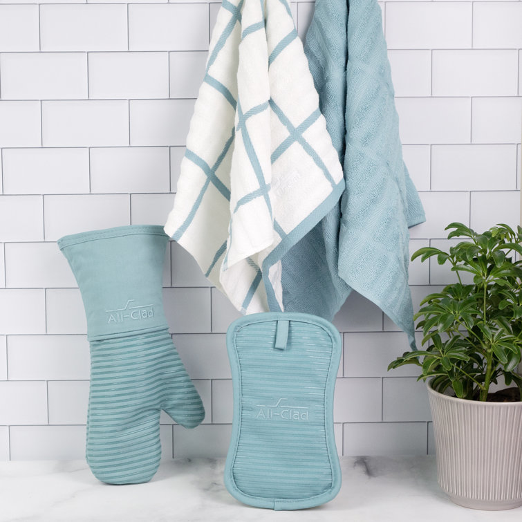 Rainfall Blue and White Kitchen Towel and Mitt Set