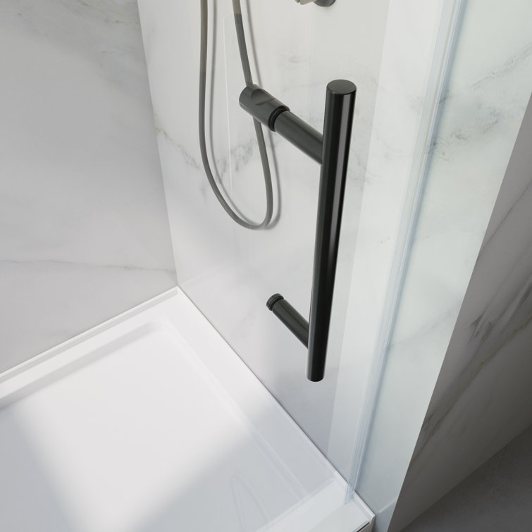 72 in. Black Frameless Sliding Shower Door with Clear Tempered Glass