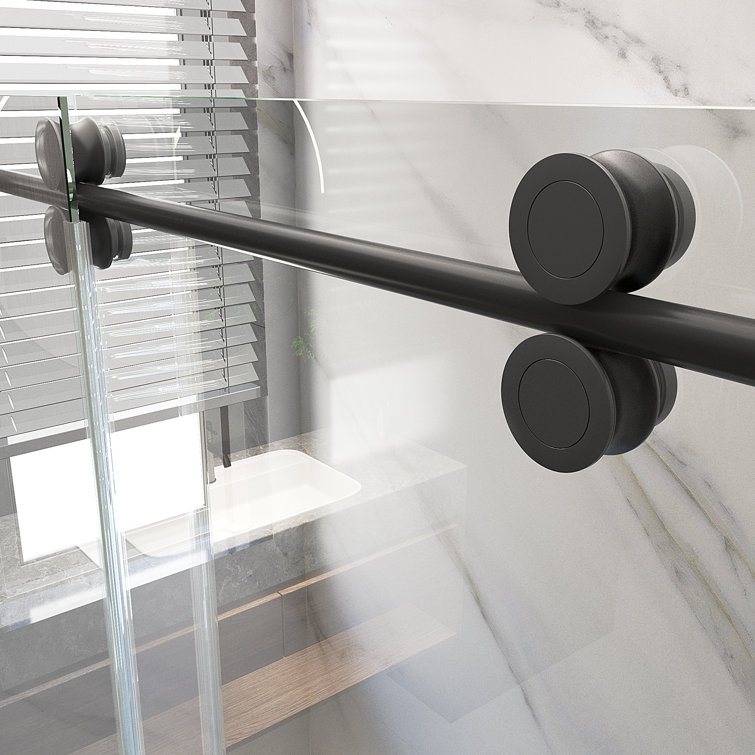 72 in. Black Frameless Sliding Shower Door with Clear Tempered Glass