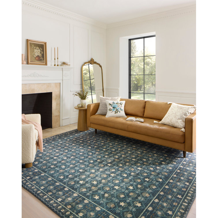 Lattice Indigo Floral 6' x 9' Wool Blend Vintage Area Rug