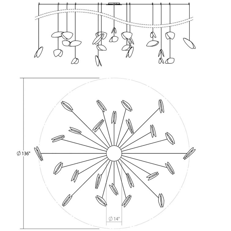 Papillons 9-Light Black Aluminum LED Pendant with Satin White Shades