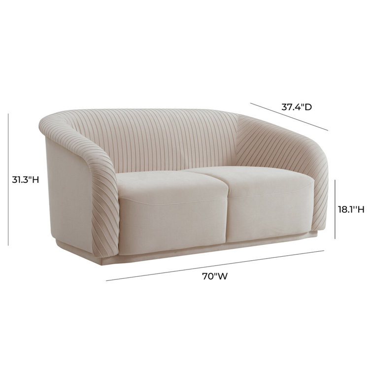 Beige Velvet Rolled Arm Loveseat with Wood Frame