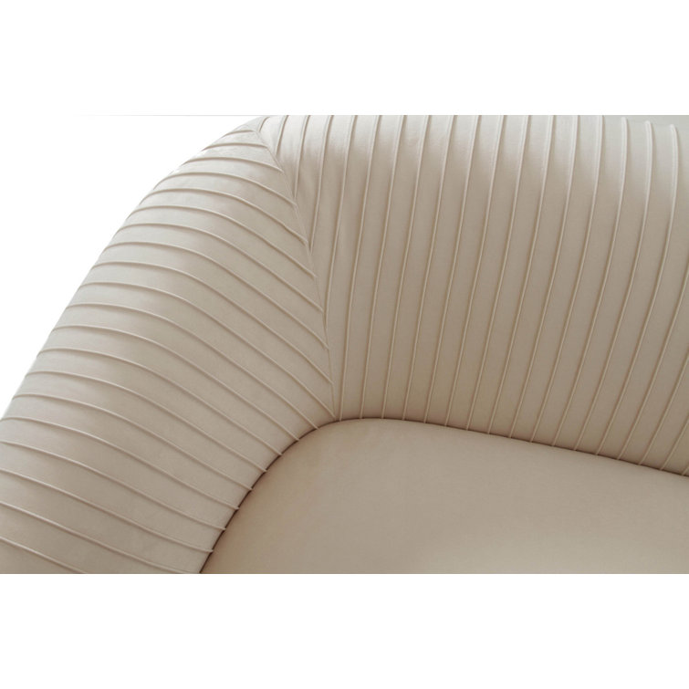 Beige Velvet Rolled Arm Loveseat with Wood Frame