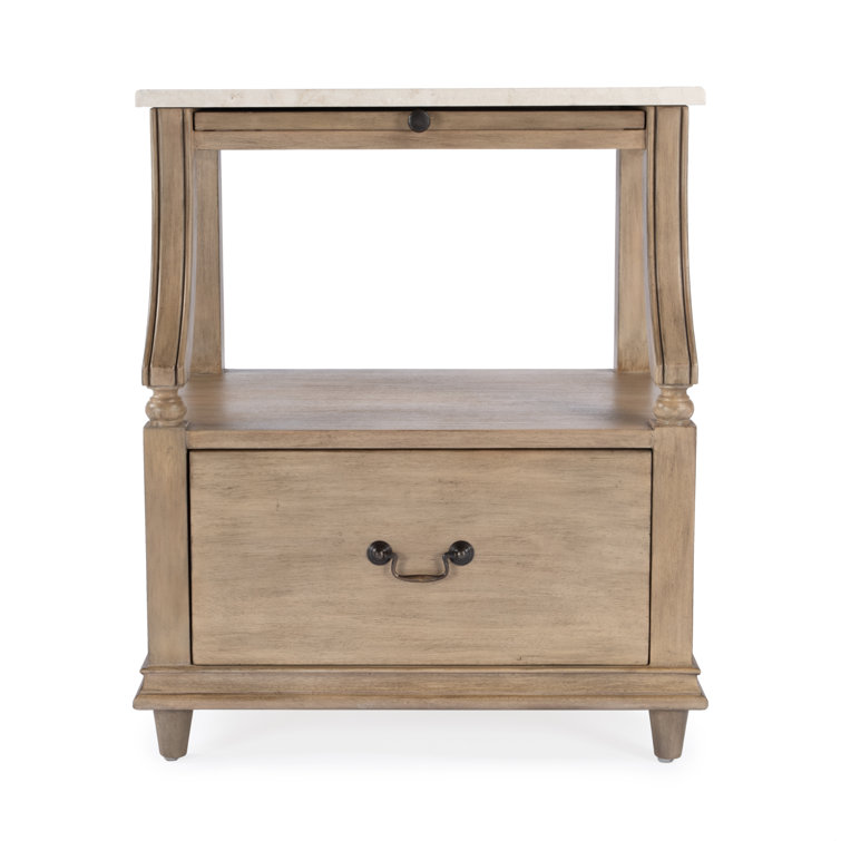 Sandalwood Beige Mahogany and Marble Top Nightstand