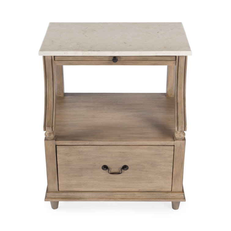 Sandalwood Beige Mahogany and Marble Top Nightstand