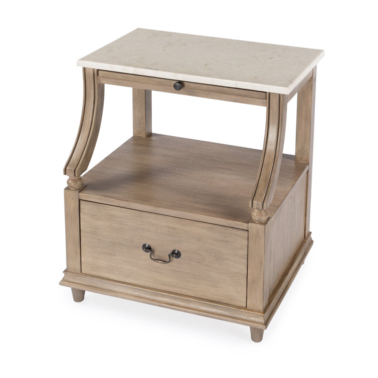 Sandalwood Beige Mahogany and Marble Top Nightstand