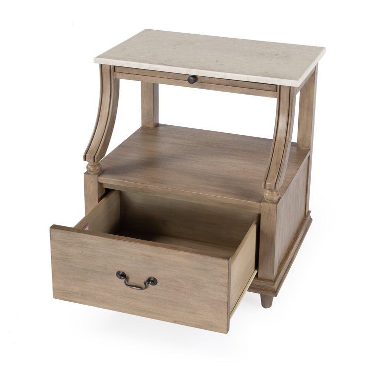 Sandalwood Beige Mahogany and Marble Top Nightstand