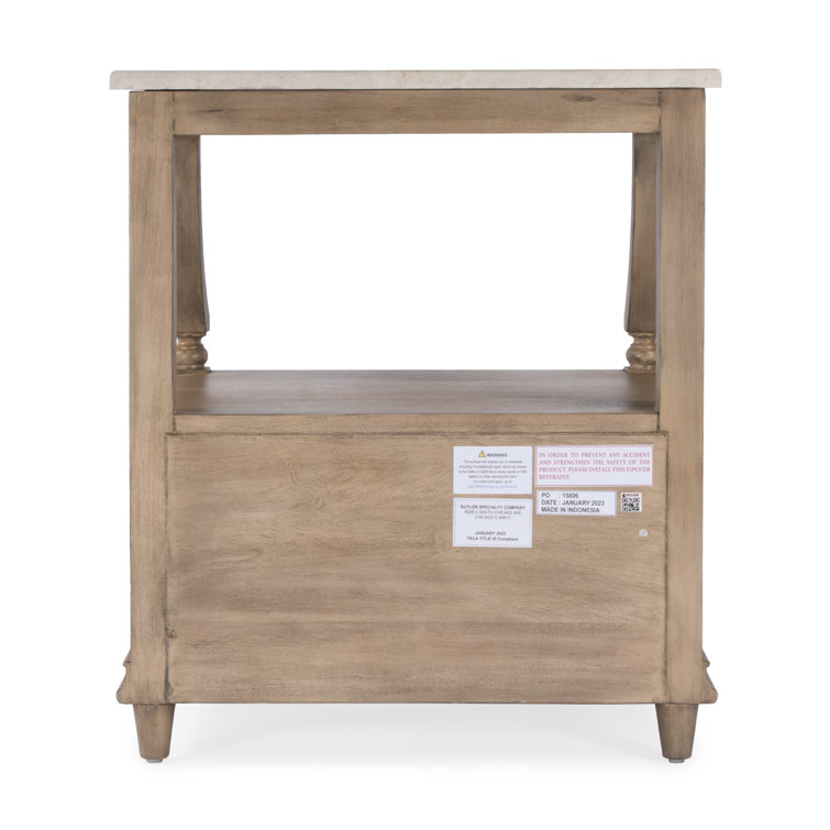 Sandalwood Beige Mahogany and Marble Top Nightstand