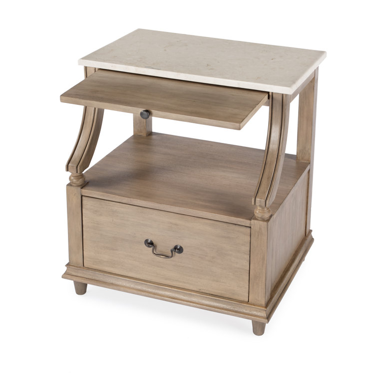 Sandalwood Beige Mahogany and Marble Top Nightstand